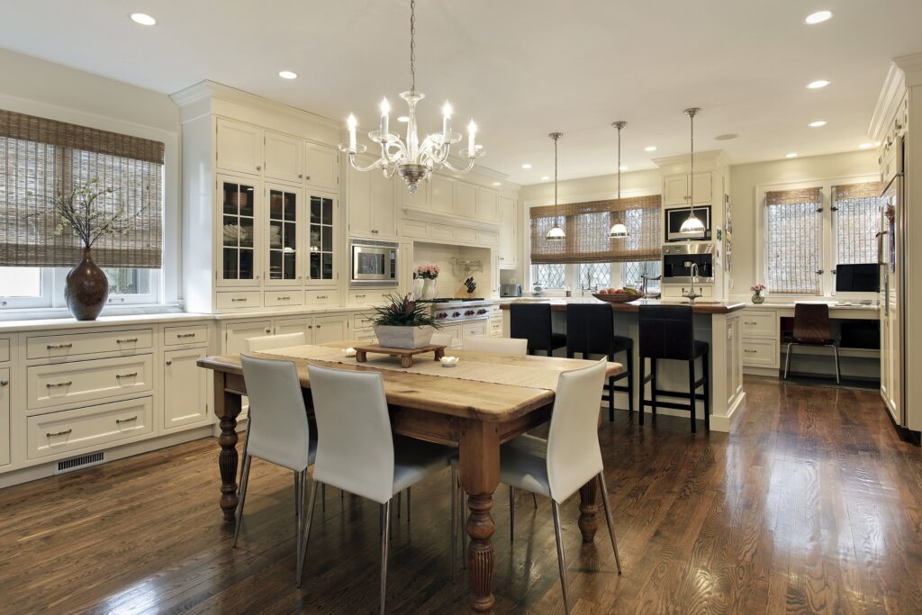 chandelier over a kitchen
